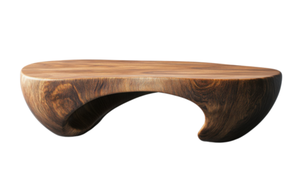 Modern wooden coffee table with transparent background isolated on checkered backdrop