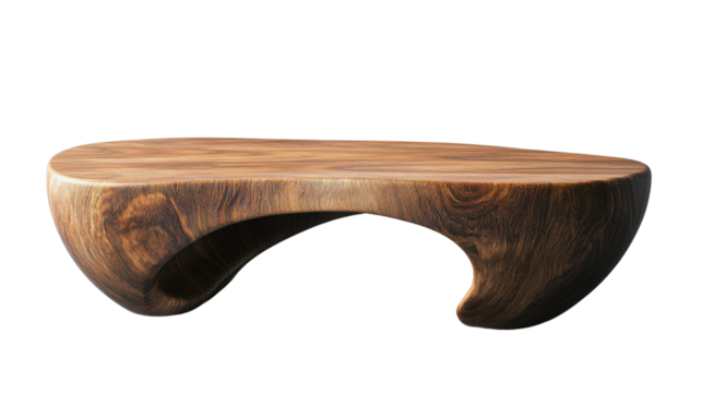 Modern wooden coffee table with transparent background isolated on checkered backdrop