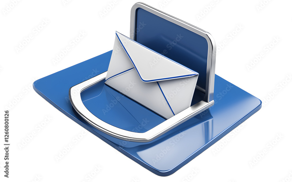 Poster a classic email icon in blue and white, isolated on a empty plain background