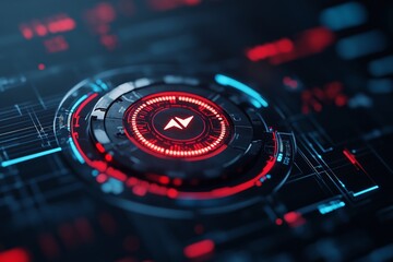 Futuristic red and blue digital interface with illuminated hud elements