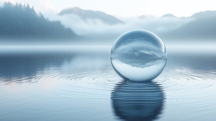 Crystal ball reflecting water beach and sea