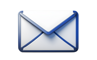 A classic email icon in blue and white, isolated on a empty plain background