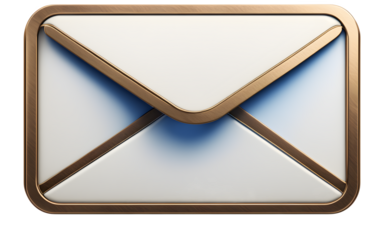 A classic email icon in blue and white, isolated on a empty plain background