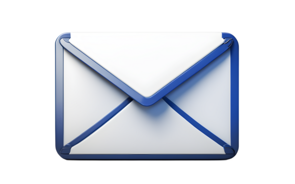 A classic email icon in blue and white, isolated on a empty plain background