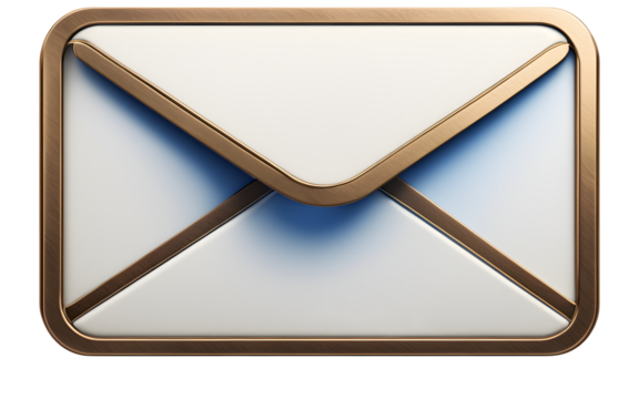 A classic email icon in blue and white, isolated on a empty plain background