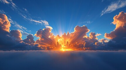 Sunrise over cloudscape, city skyline hidden.  Possible use stock photo