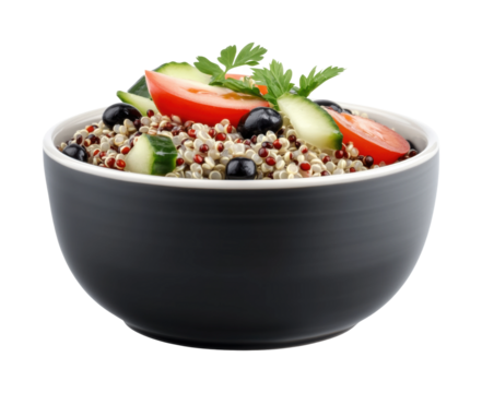 Healthy kitchen bright quinoa salad bowl recipe isolated on transparent background, png