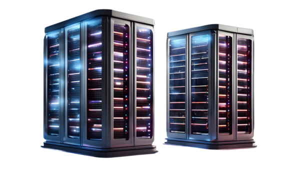A futuristic data server tower with blinking lights, isolated on a empty plain background