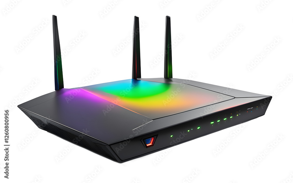 Aufkleber A sleek gaming router with RGB lighting, isolated on a empty plain background