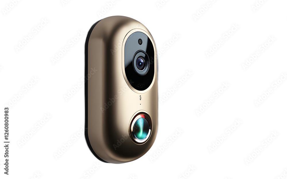 Poster a smart doorbell camera with night vision, isolated on a empty plain background