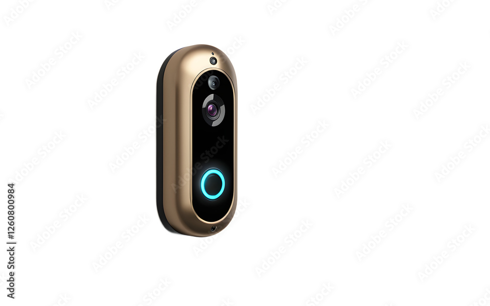Poster a smart doorbell camera with night vision, isolated on a empty plain background