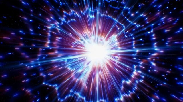 Bright explosion of light in cosmic space, dynamic energy burst concept