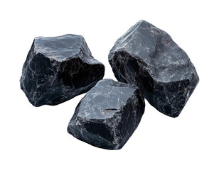 Natural black rocks display outdoor setting stone isolated on transparent background, png