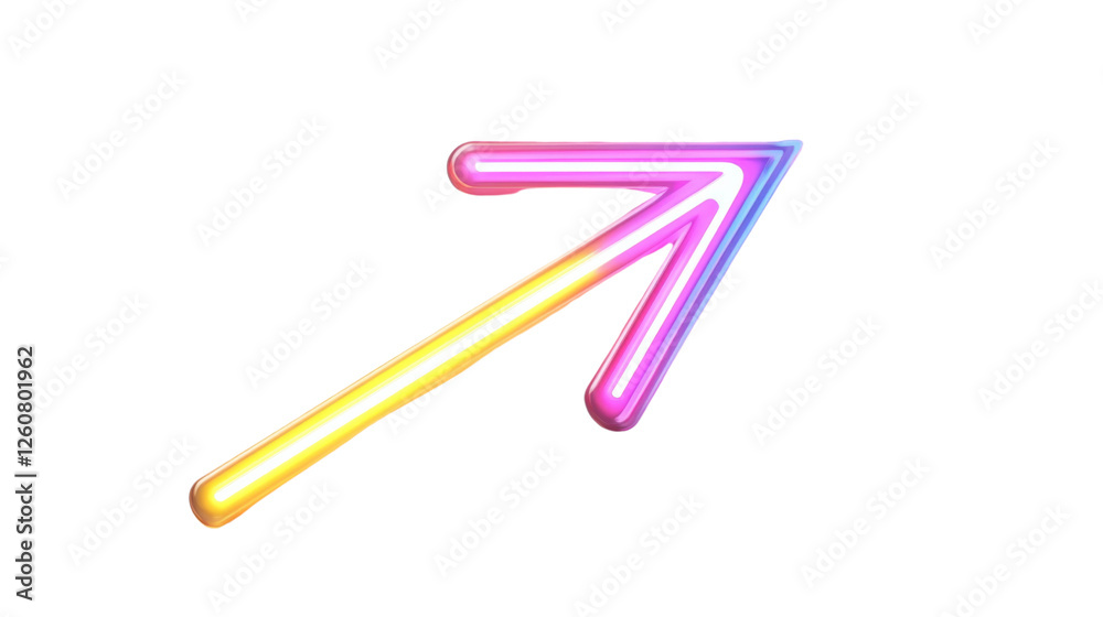 Poster diagonal upward gradient neon arrow pointing on transparent background