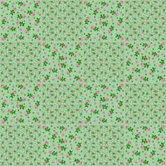 Seamless pattern little roses of red roses on green background.