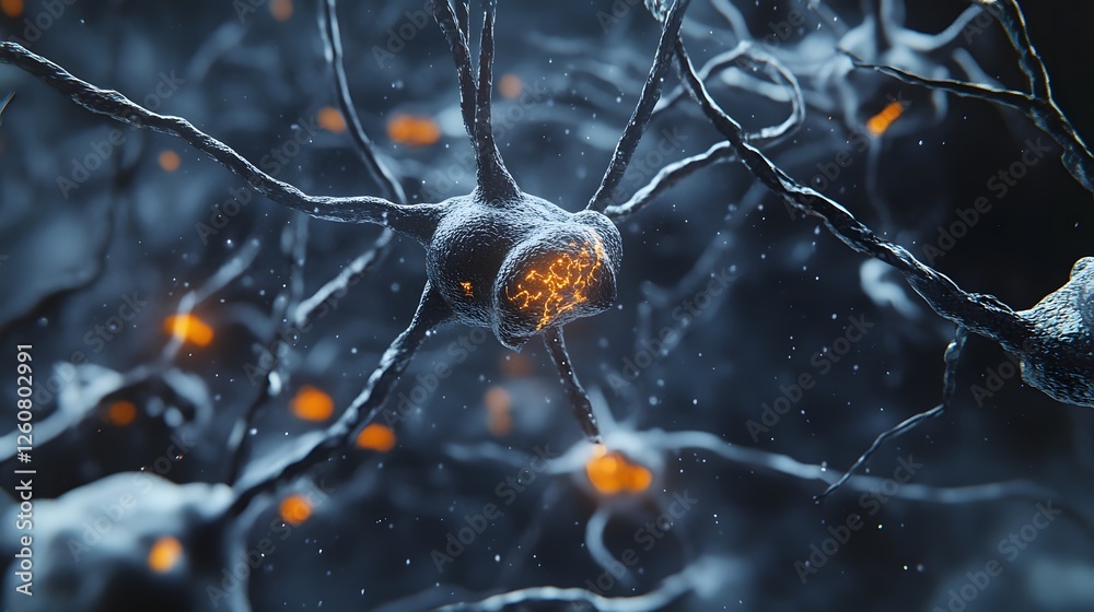 Aufkleber Close up microscopic view of an intricate neuron network showcasing the biological complexity and communication within the nervous system  This image represents the connections electrical signals