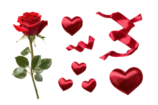 Valentines Day design elements isolated on transparent or white background, png
