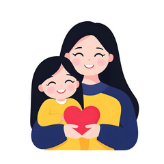 Obraz premium Heartfelt Embrace of Mother and Daughter in Cheerful Illustration