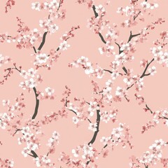 Naklejka premium Delicate Pink Cherry Blossom Seamless Pattern