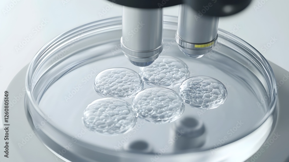 Poster Close up view of transparent liquid samples under a scientific microscope in a research laboratory environment exploring the concept of analysis study and medical or biological experimentation
