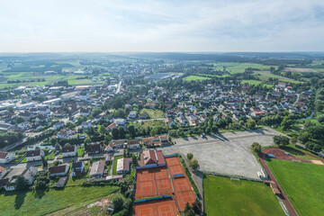 Ausblick auf Geisenfeld an der Ilm im Hopfenland Hallertau