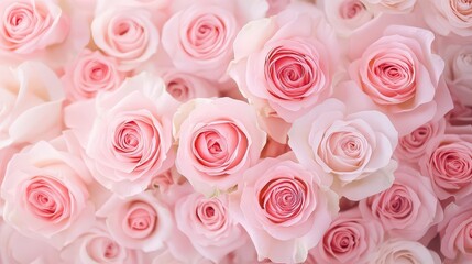 Fototapeta premium Soft pink background with large blooming roses. Banner for Valentine's Day, Mother's Day, love.