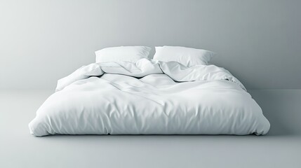 A modern bedroom with a neatly placed white pillow, soft duvet, and a minimalistic aesthetic.
