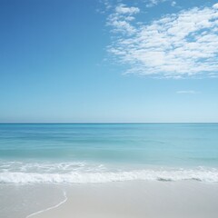 Obraz premium Serene beach with white sandy shore and crystal clear ocean waters