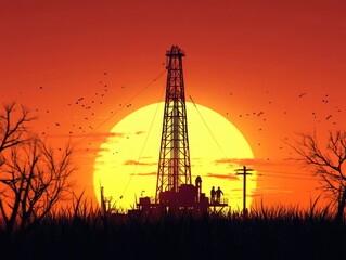 Obraz premium Oil Rig Sunset