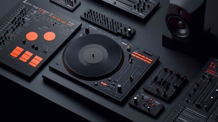 Fototapeta premium Digital music equipment on dark surface. Possible use for music production