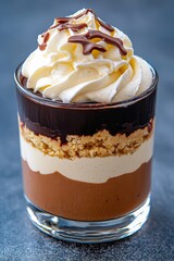 Delicious layered dessert in a glass