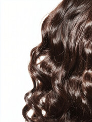 Naklejka premium Dark Brown Wavy Hair: Luxurious, dark brown wavy hair cascades down, showcasing its texture and shine.