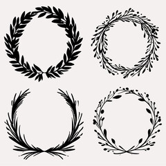 Set of round frames, set of round frames with flowers, laurel wreaths collection