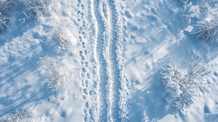 snow trail pathway, top view