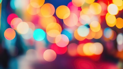 Fototapeta premium Colorful bokeh lights background. Blurred circle shapes. Multicolored blurry lights bokeh defocused abstract background for events.