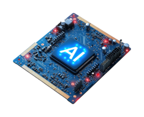 Ai circuit board innovation in technology lab isolated on transparent background, png