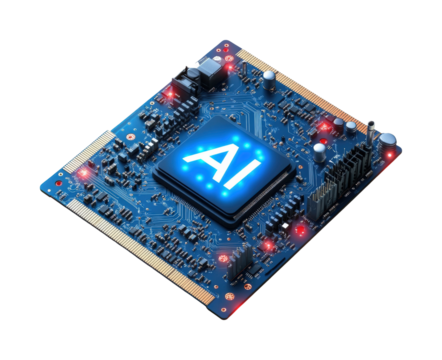 Ai circuit board innovation in technology lab isolated on transparent background, png