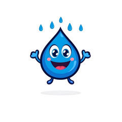 Happy Blue Droplet Character with Bright Eyes and Cheerful Smile