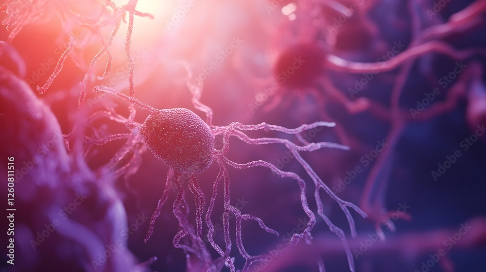 Aufkleber closeup microscopic view of a nerve cell or neuron structure in a medical research laboratory settin