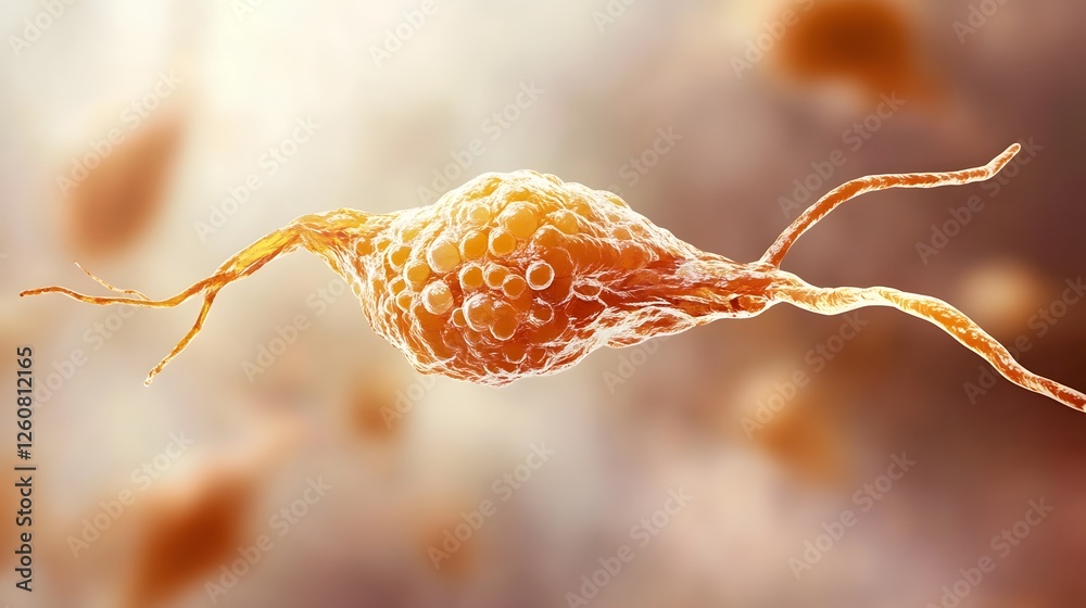Poster closeup microscopic view of an intricate organic cellular structure in warm shades of orange and bro
