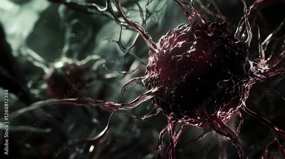 Aufkleber Closeup microscopic view of cancerous cell structure and abnormal growth in a laboratory research setting examining medical sample for diagnostic and scientific analysis