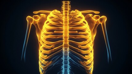 Human rib cage, spine, and shoulder bones, anatomy study