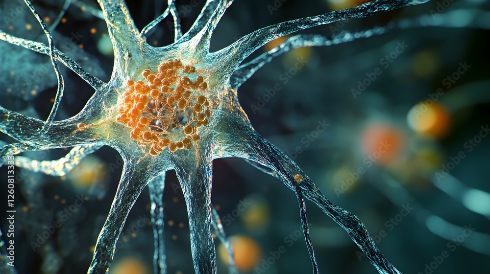 Poster closeup microscopic view of the complex intricate network of neurons and synapses in the brain
