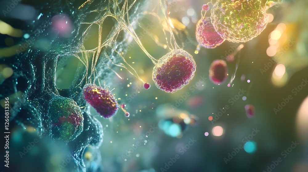 Aufkleber closeup microscopic view of viruses bacteria and microorganisms in scientific laboratory research an