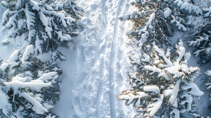 snow trail pathway, top view