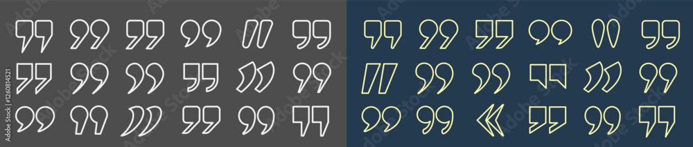 Fototapete a set of white and yellow quotation mark outlines on a gray and blue background. quotation marks in 