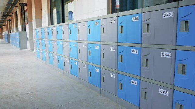 School hallway with storage cabinets