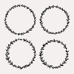 Set of black laurels frames branches. Vintage laurel wreaths collection. Hand drawn vector laurel leaves decorative elements. Leaves, swirls, ornate, award, icon. Vector illustration.