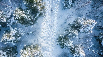 snow trail pathway, top view