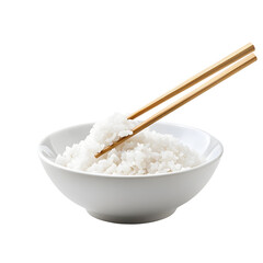 Freshly Cooked White Rice in a Bowl with Golden Chopsticks